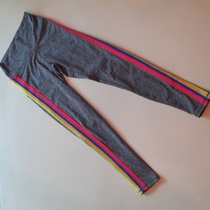 Spiritual Gangster 12 medium heathered gray leggings hs with neon rainbow stripe